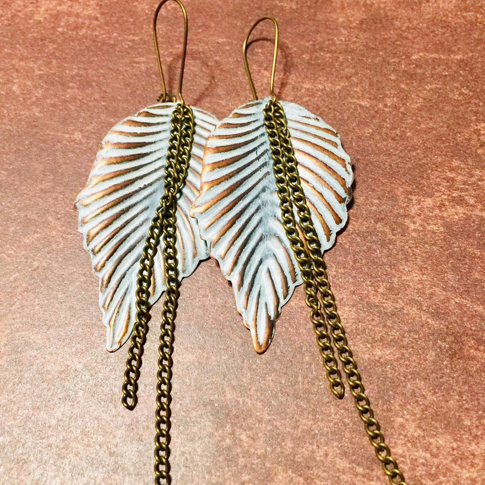 Handmade bohemian leaf dangle earrings
